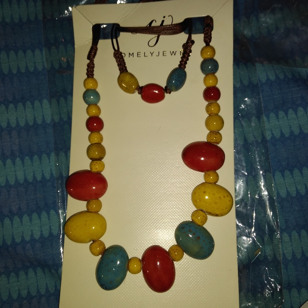 comelyjewel bracelet and necklace set multi colored stones